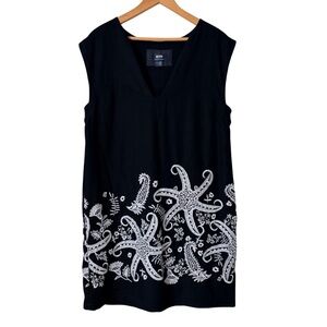 Anthropologie Maeve Embroidered Black and White Sea Shell Tunic Dress, 14